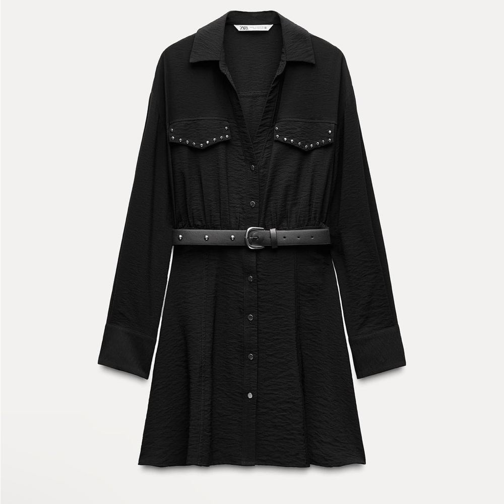 Black Belted Shirt Dress